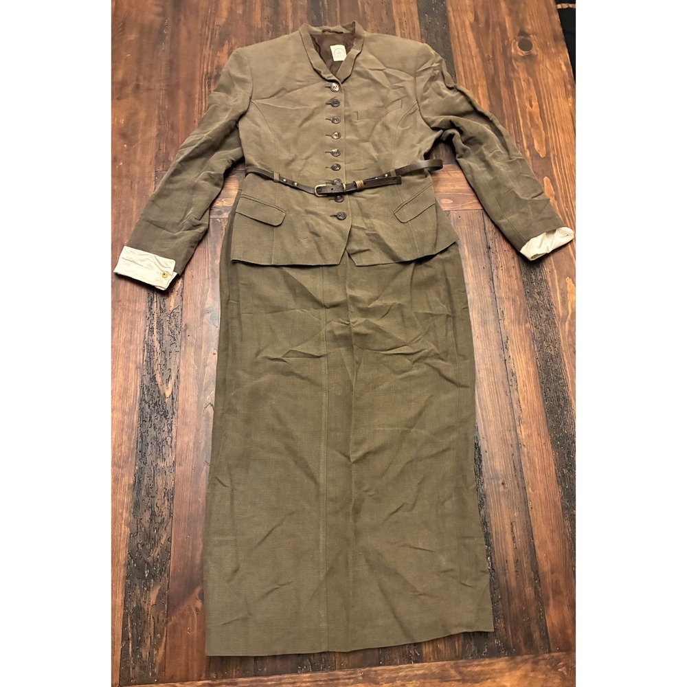 Vintage PAUW Amsterdam Military Style Jacket Skirt 2 Piece Set Linen Blend Suit